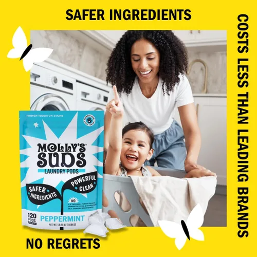 Miniatura 3 de Molly's Suds Cápsulas de detergente para ropa Detergente limpio para pieles sensibles Ultra concentrado y combate las manchas Menta - 60