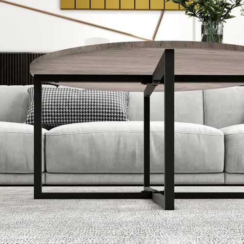Miniatura 5 de HOMERECOMMEND Mesa de centro redonda para sala de estar, escritorio de té con patas de metal negro, mesa de té, balcón, mesa de sofá, estudio, negro