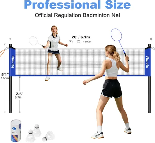 Miniatura 2 de Juego de bádminton, sistema portátil antiempañamiento para exteriores, red duradera oficial de 20 x 5 pies, fácil de instalar, con 4 raquetas, 3