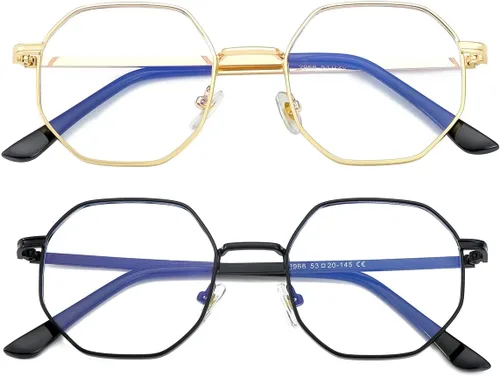 Miniatura 15 de JOVAKIT Gafas de bloqueo de luz azul con forma de polígono para mujeres y hombres, estilo vintage, octagonales cuadradas, sin prescripción, gafas