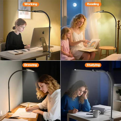 Miniatura 6 de Lámpara de escritorio para oficina en casa, luz de monitor de pantalla dual de 15 W con abrazadera, luz de computadora de cuello de cisne ajustable