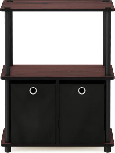 Miniatura 6 de Furinno Go Green Estante de almacenamiento multiusos de 3 niveles con contenedores, cereza oscura/negro Cerezo oscuro