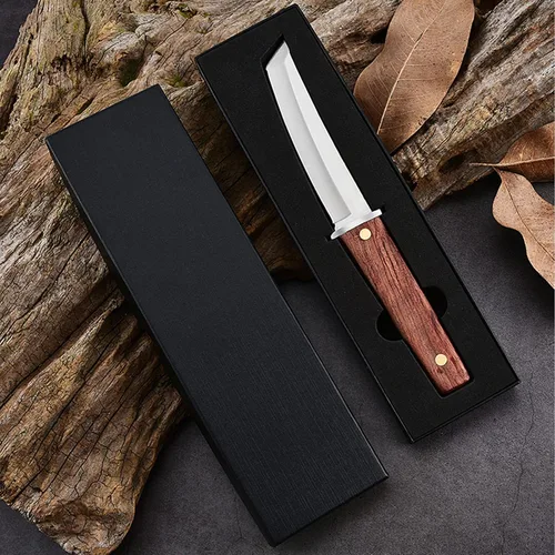 Miniatura 2 de Cuchillo de hoja fija de supervivencia, cuchillo utilitario de caza de camping al aire libre, mango de madera
