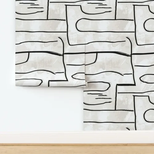 Miniatura 4 de Papel tapiz para despegar y pegar - Graffiti negro y gris líneas de tinta pincel de pintura extraíble personalizado Spoonflower
