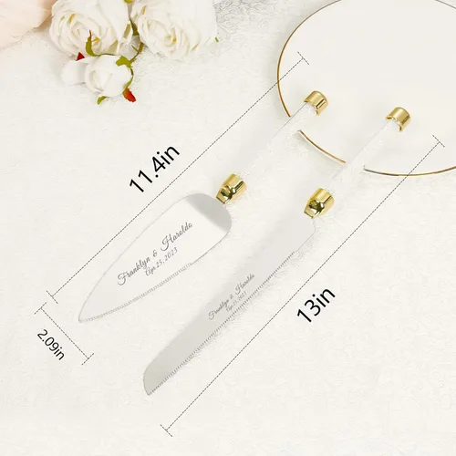 Miniatura 6 de Juego de cuchillo y servidor personalizado para pastel de boda, juego de corte de pastel de cristal grabado, cortador de pastel plateado, cuchillo