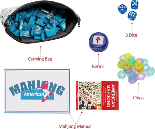Miniatura 8 de Jongyance American Mahjong - Juego de fichas con bolsa de transporte y accesorios, 160 fichas de Mahjong grabadas en acrílico