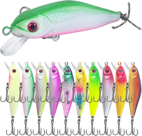 Miniatura 10 de Señuelos de pesca, señuelo grande y duro Minnow VIB con gancho de agudos Life-Like Swimbait Fishing Bait Popper Crankbait Vibe Sinking Señuelo