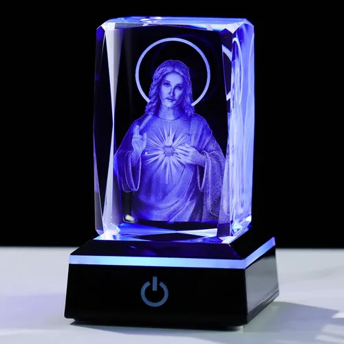 Miniatura 14 de Movdyka Estatua de cristal 3D de Virgen María, regalos religiosos para mujeres y hombres, figura religiosa con grabado láser cristiano, adornos