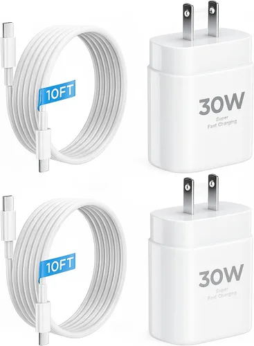 Cargador para iPhone 17 16 15 cable de carga rápida de 10 pies, bloque de cargador USB C de 30 W para i Phone 15 16 16e 17 Air Plus Pro Max/iPad