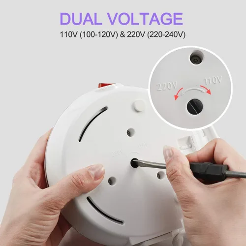 Miniatura 5 de ShineMe - Hervidor de agua eléctrico portátil ultrafino de silicona de grado alimenticio de doble voltaje de 110-220 V con taza, adaptador universal