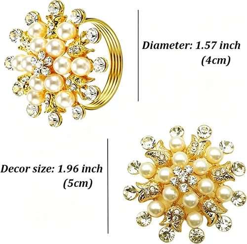 Miniatura 2 de Juego de 6 servilleteros de flores doradas, con diamantes de imitación dorados, para bodas, cenas, fiestas, decoración navideña de vacaciones, 6