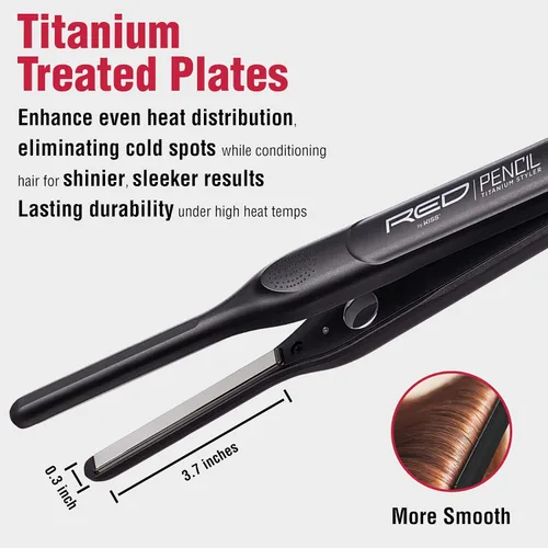 Miniatura 5 de RED by KISS Lápiz de titanio plancha plana de 3/10 pulgadas – Borde ultra preciso y estilo de corte Pixie, calor máximo de 450 °F, sin