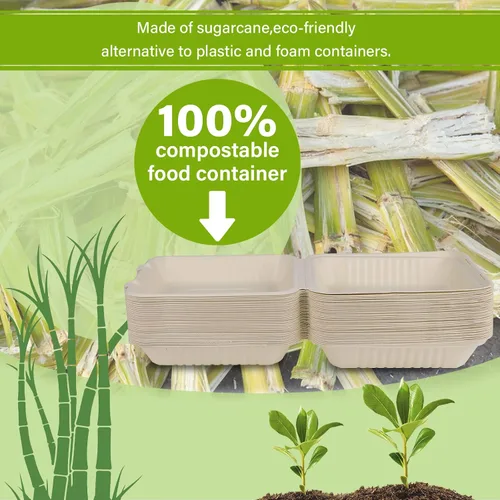 Miniatura 4 de greensight Contenedor de comida compostable para llevar 8 x 8, paquete de 50 cajas de comida desechables para llevar, contenedor de alimentos 8x8