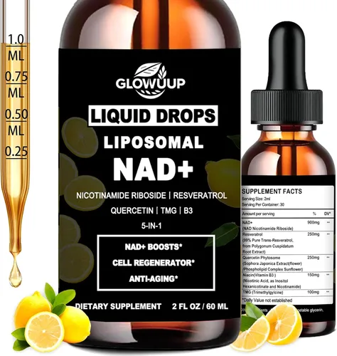 Suplementos NAD para mujeres y hombres, liposomal NAD nicotinamida ribósido resveratrol 900 mg con vitamina B3 quercetina TMG, resveratrol líquido
