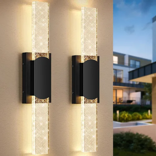 Miniatura 13 de BesLowe Lámparas de pared para exteriores con cristal de burbujas de cristal, apliques exteriores impermeables, faroles de pared LED, luces