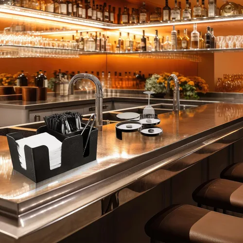 Miniatura 7 de Mifoci Suministros de Bartending Bandeja de Guarnición con Tapa Caddy de Bar Rimador de Vasos de 3 Niveles 12 Vertedores de Botellas de Acero