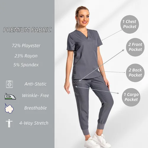 Miniatura 6 de Conjunto de ropa quirúrgica para mujer, uniforme de enfermera, pantalones deportivos clásicos con cuello en V y pantalones quirúrgicos, conjunto