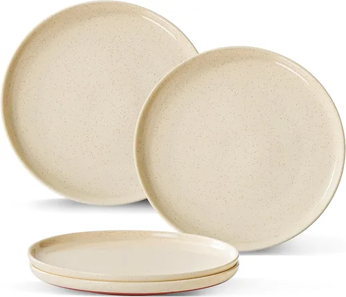 GZG Juego de 4 platos llanos de cerámica, platos de cerámica moteada de 10.25 pulgadas con base en tono arcilla, platos de cerámica grandes para
