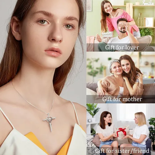 Miniatura 7 de Collar de cruz de moissanita para mujer, cadena flotante con colgante de crucifijo de diamante de laboratorio para hombres, joyería de cruz
