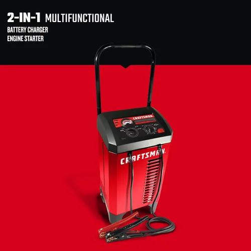 Miniatura 2 de CRAFTSMAN Cargador de batería de coche manual con ruedas 6A y arrancador de motor de 175A, solución 2 en 1, control por temporizador, impulso de 25