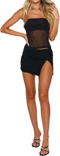 Miniatura 4 de Remidoo Camiseta corta de malla transparente para mujer, sin tirantes, sin mangas, sin mangas