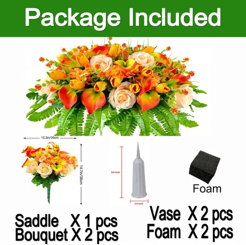 Miniatura 3 de FLOWERIA Silla de Flores para Lápida Flores de Cementerio para Tumba - Tulipanes Artificiales Rosas Flores de Condolencia para Decoración de Sitio