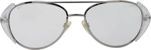 Miniatura 2 de Global Vision Gafas de seguridad de aviador transparente UV400 con lente de policarbonato brillante, marco de metal plateado con protectores