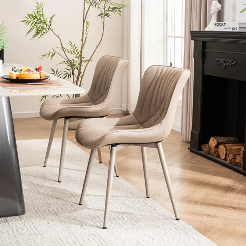 Miniatura 3 de YOUTASTE Juego de 2 sillas de comedor tapizadas modernas, sillas de cocina de piel sintética caqui, sillas decorativas sin brazos de mediados