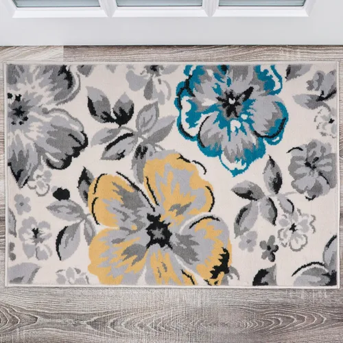 Miniatura 24 de Rugshop Alfombra moderna de diseño floral azul, elegante que no se desprende, 24 x 87 pulgadas para sala de estar, dormitorio, comedor, cocina