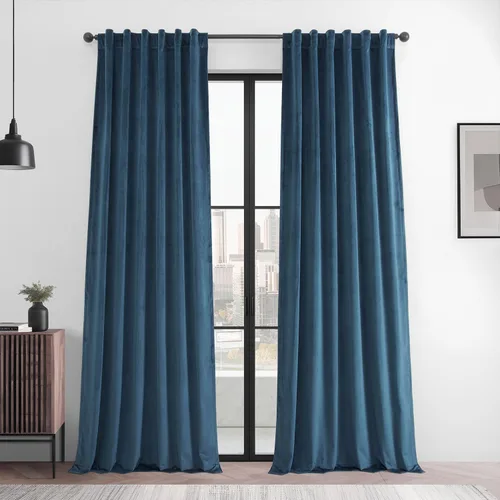 Miniatura 2 de HPD Half Price Drapes Cortinas Básicas de Terciopelo Deluxe para Oscurecer Habitaciones con Bolsillo para Varilla - Juego de 2 Paneles - Cortinas
