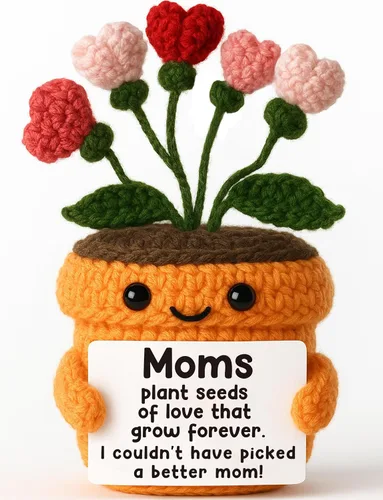 Miniatura 9 de MAMAGIFTREE Planta en maceta de ganchillo a mano con tarjeta I Love You More – Divertido ramo de corazón romántico, regalo eterno hecho a mano