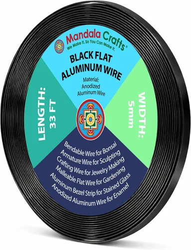 Miniatura 28 de Mandala Crafts Alambre de aluminio anodizado plano de 0.118 in para fabricación de joyas, alambre de bisel negro flexible de color de 33 pies