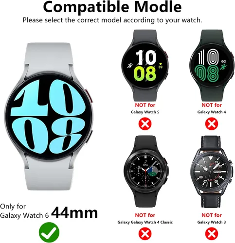 Miniatura 2 de Protector de pantalla clásico para Samsung Galaxy Watch 6 de 1.732 in, [5+5 unidades] Parachoques de policarbonato duro y película protectora