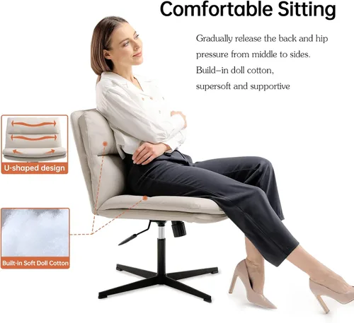 Miniatura 9 de EMIAH Silla de escritorio de oficina sin ruedas, acolchada en PU, con respaldo medio ergonómico para el hogar, silla de computadora cómoda