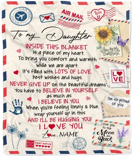 Miniatura 40 de Manta personalizada con texto en inglés «To My Daughter from Mom Dad Give You A Big Love Hug Butterfly Daughter Birthday»