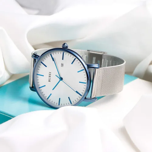 Miniatura 4 de BUREI - Reloj de pulsera analógico para hombre con fecha, extensible de malla de acero inoxidable