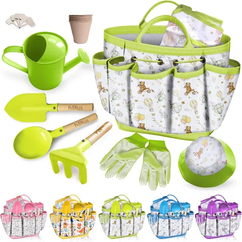 Miniatura 11 de Juego de herramientas de jardinería para niños 18 piezas, juego de jardinería para niños y niñas que incluye bolsa de mano, regadera, delantal