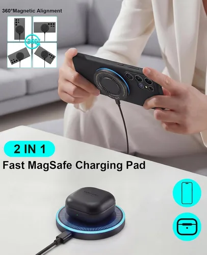 Miniatura 8 de Cargador inalámbrico Samsung de 6 pies, cargador inalámbrico magnético de 6 pies, almohadilla de carga rápida con puertos USB-C/A para Samsung