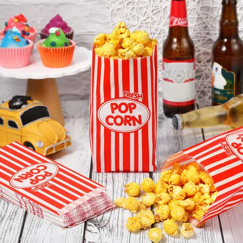 Miniatura 7 de 300 bolsas de papel para palomitas de maíz a granel de 1 onza desechables de carnaval, bolsas rojas para golosinas, accesorios para máquina