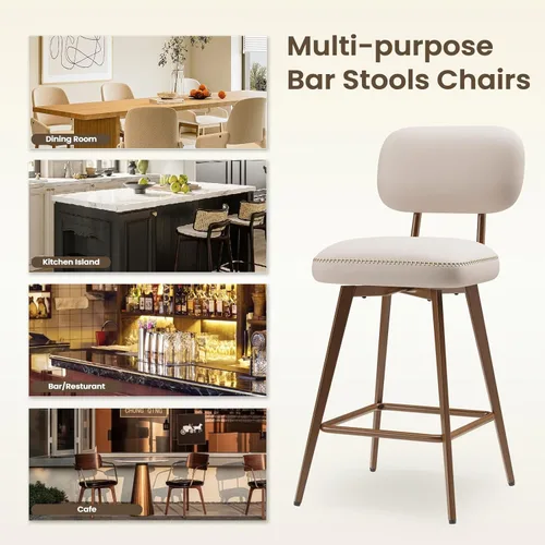 Miniatura 7 de MALOL 26“ PU Leather Swivel Bar Stools Set of 2, Mid Century Counter Height Bar Chairs with Low Back and Metal Legs, Modern Bar Stool Chair for