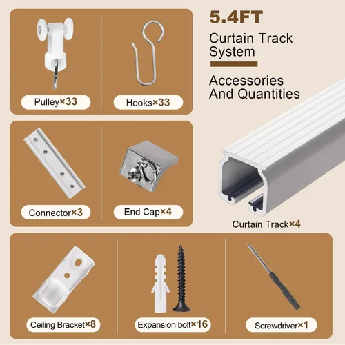 Miniatura 9 de Riel de cortina de techo resistente de aluminio, sistema de riel divisor de habitación con rodillos silenciosos, longitud ajustable de 1.3 pies a