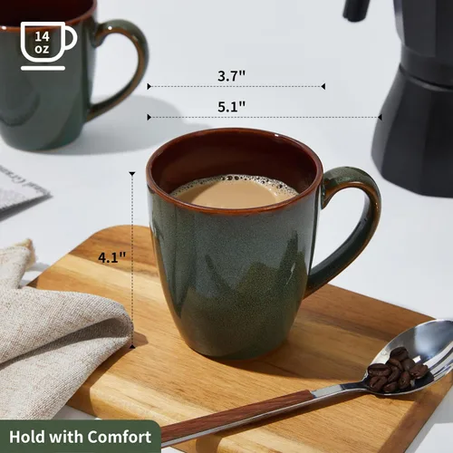 Miniatura 2 de Taza de café Pokini 14 oz, juego de 4 tazas de café de cerámica, taza con esmalte reactivo para café con leche/té/capuchino, juego de tazas grandes