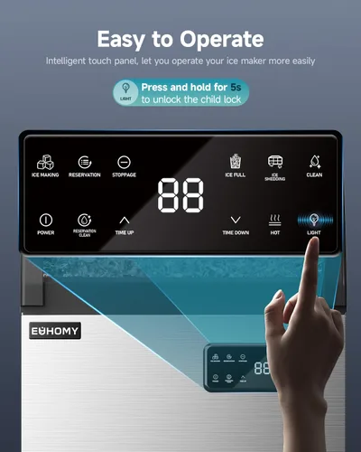 Miniatura 4 de EUHOMY Máquina de hielo comercial, 200 libras/24 horas, máquina de hielo de acero inoxidable debajo del mostrador con filtro de agua, capacidad