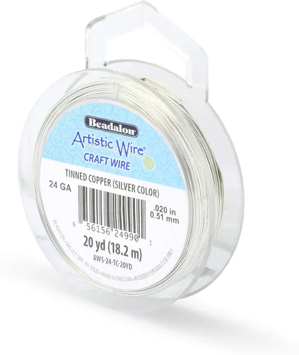 Miniatura 44 de Artistic Wire, alambre para manualidades de calibre 22 bañado en plata, resistente a las manchas, color cobre, blanco, 9,1 m
