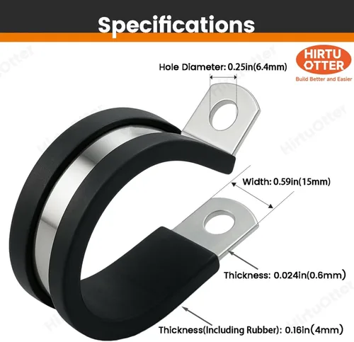 Miniatura 2 de 10 abrazaderas de cable de acero inoxidable 304 de 2 pulgadas con cojín recubierto de goma, abrazaderas de alambre aisladas para instalación