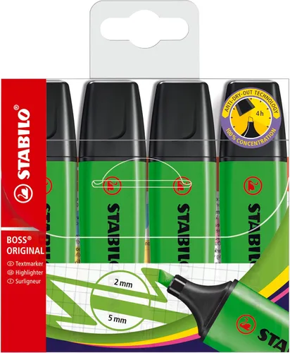 STABILO Resaltador BOSS ORIGINAL - Pack de 4 - Verde