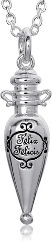 Harry Potter Collar con colgante de poción de Felix Felicis en la botella, chapado en plata, cadena de 18 pulgadas, Metal