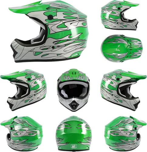 Miniatura 7 de TCT-MOTORPARTS - Casco para niños o jóvenes con lentes y guantes, modelo de llama verde, aprobado por el DOT, para motocross, cuatrimoto, bicicleta