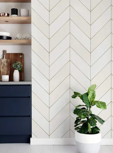Miniatura 2 de Simple Shapes Gold Lines - Papel tapiz de vinilo Chevron para despegar y pegar (hoja individual, 2 x 9 pies, color blanco hueso)