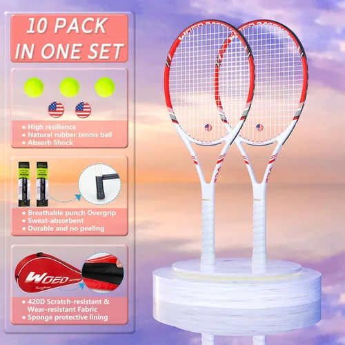 Miniatura 5 de Raqueta de tenis profesional para adultos, 2 jugadores de 27 pulgadas, raqueta de tenis de velocidad aceptable para principiantes y profesionales